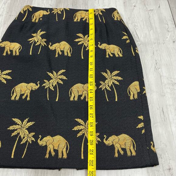 Vintage Steven Stolman Black Navy Gold Elephant Palm Tree Straight Pencil Skirt - Picture 10 of 12
